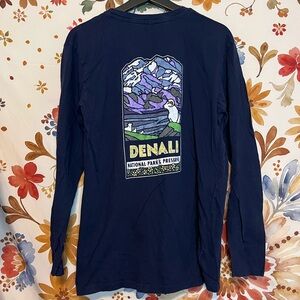 Denali National Park Alaska Women’s S Blue Graphic Long Sleeve Casual Tee